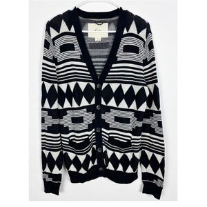 Koto Diamond Cardigan Sweater Mens Medium Black White Geometric Tribal